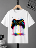 Colorful Gaming Controller T-Shirt for Men – Gamer Graphic Printed White Casual Tee