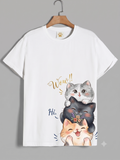 Cute Cat Graphic T-Shirt for Men & Women – Adorable Cat Lover Printed White Tee