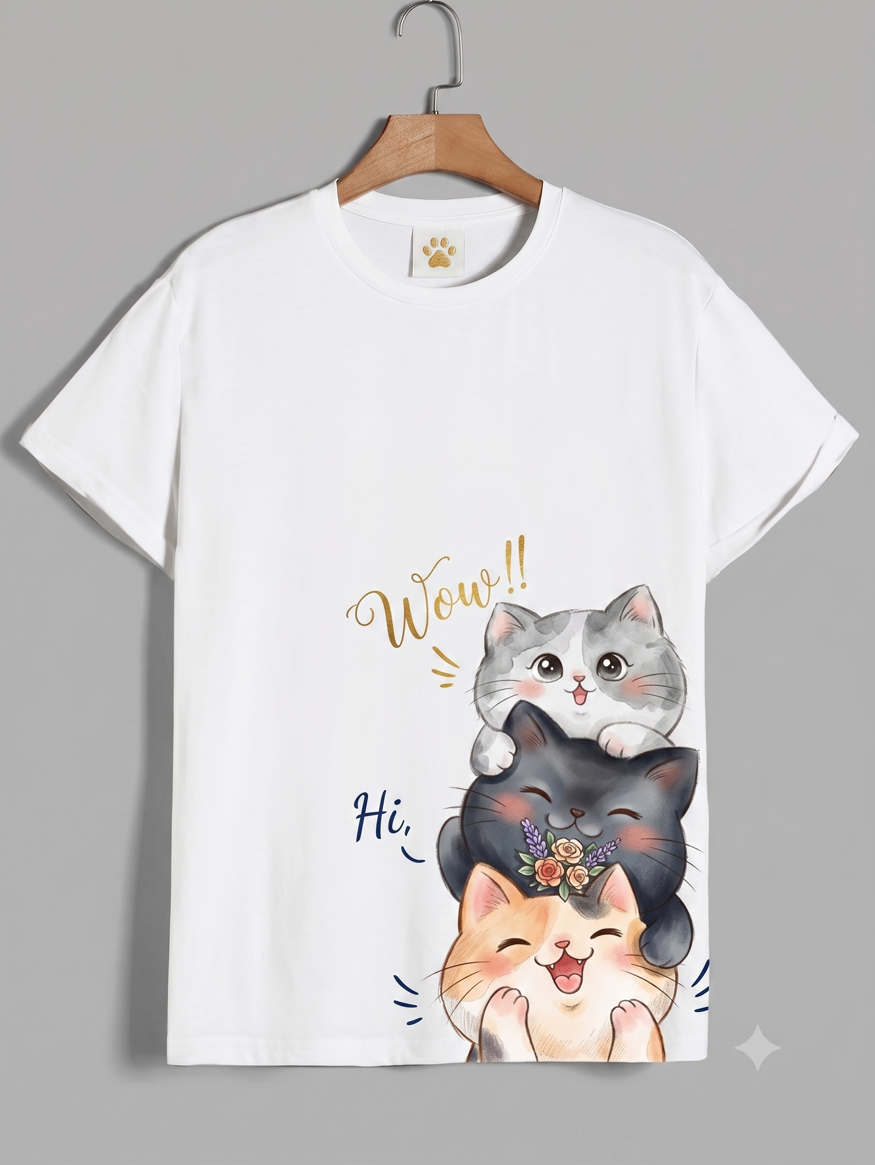 Cute Cat Graphic T-Shirt for Men & Women – Adorable Cat Lover Printed White Tee