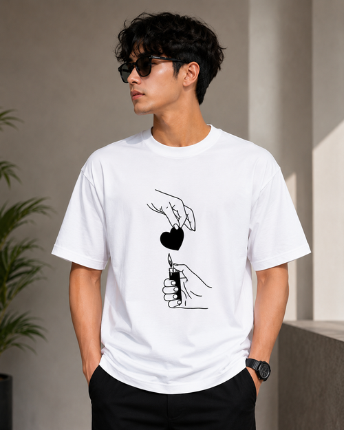 Burning Heart Graphic Oversized T-Shirt – Premium Unisex Cotton Tee